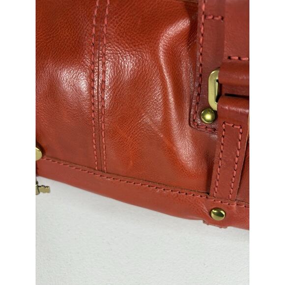 FOSSIL Fifty Four Leather Handbag Burnt Orange Clay Heavy Hardware Hobo Vintage - Picture 7 of 16